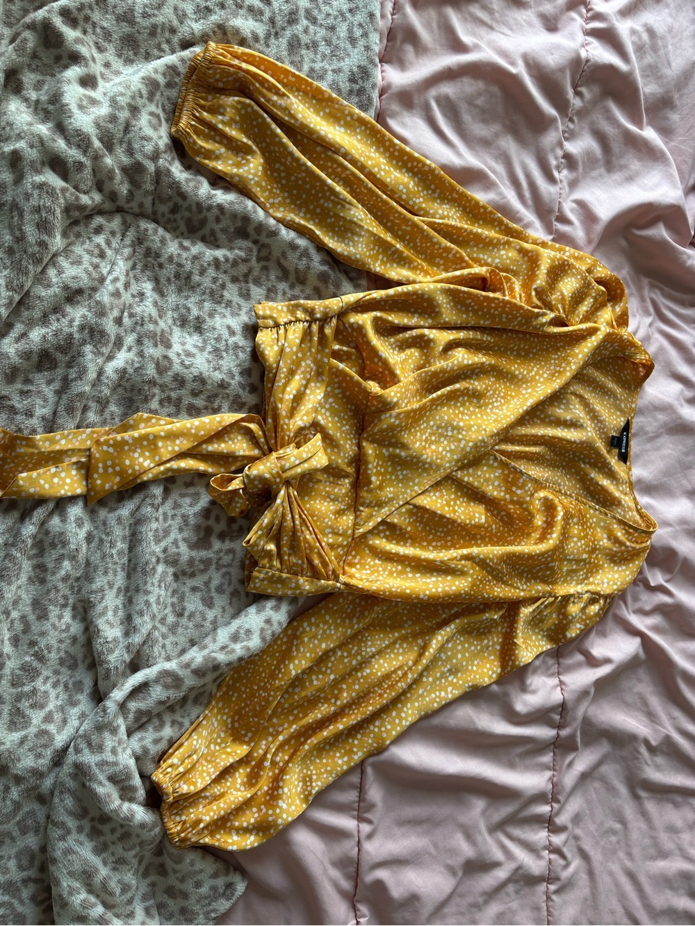 Express Yellow Polka Dot Wrap Blouse